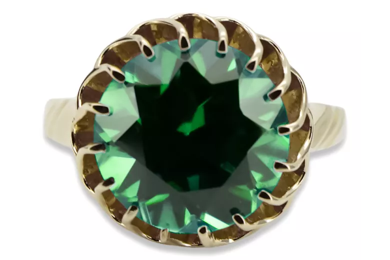8K Gelbgold Emerald Ring Vintage Stil vrc035x-em Art Deco UdSSR -Schmuck, russischer Art-Déco-Stil